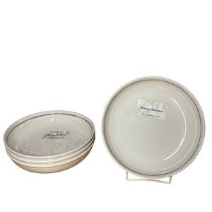 Tommy Bahama Melamine Bowls Set Of 4 White With Blue Trim 11" Durable Lightweigh